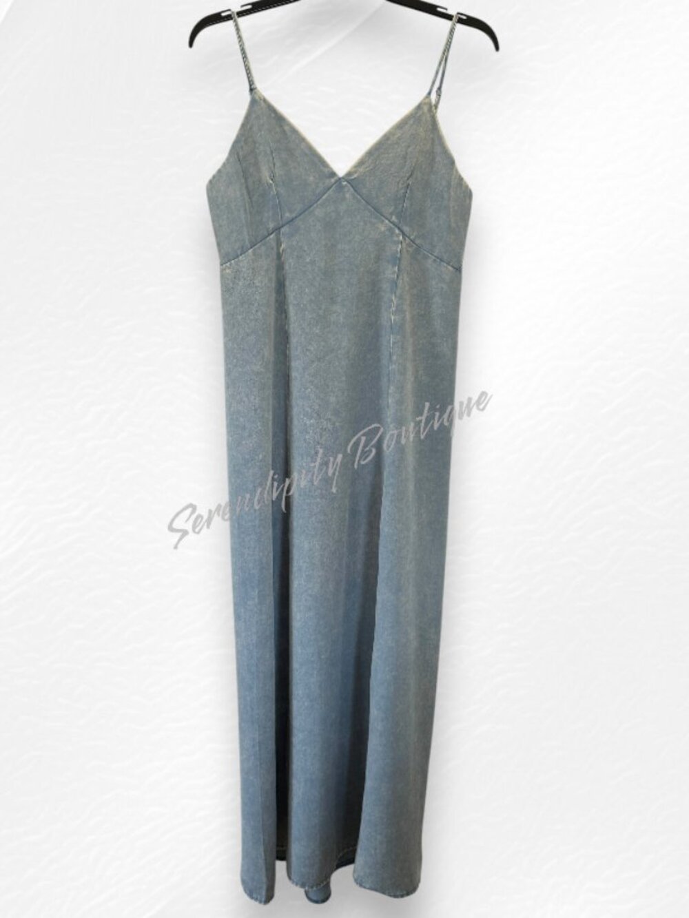 Zenana Eco Sustainable Tencel Lightweight Mineral Wash Denim Strap Maxi Dress - Picture 4 of 8